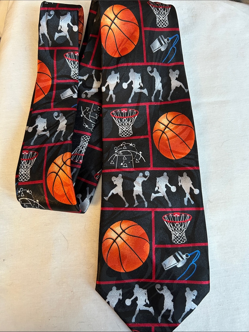 Basketball Print Men's Tie in Black and Orange - Unbranded